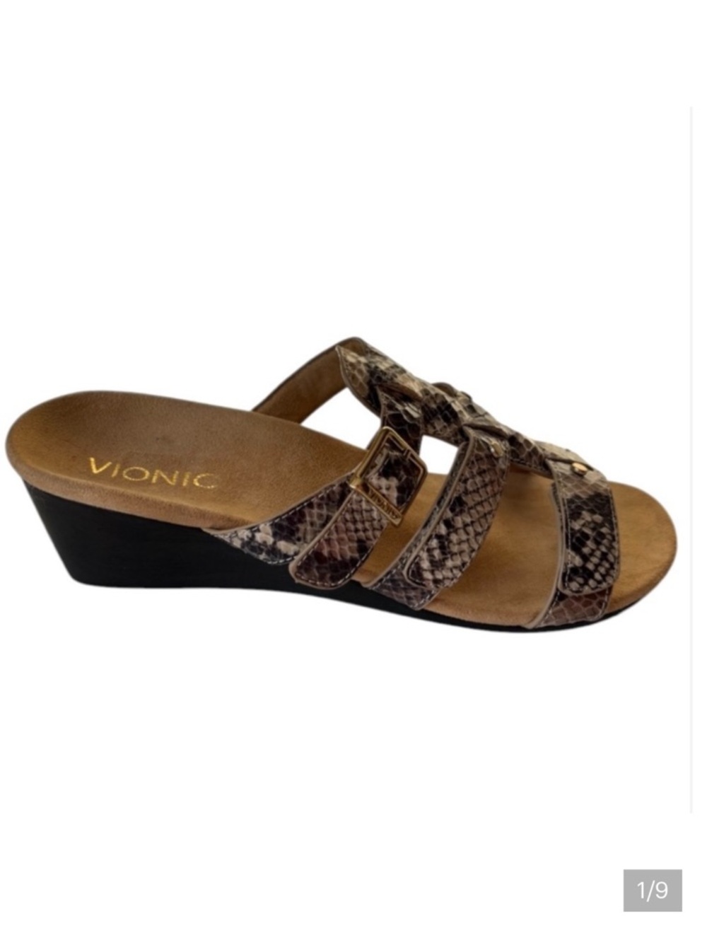 VIONIC Radia Orthotic Wedge Size 8 Sandal Python Adjustable Strap Snakeskin